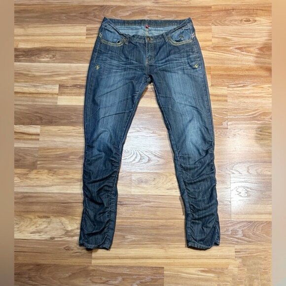 Vintage 90s Apple Bottom Stretch Denim Low Rise Runched Tapered Leg Jeans~11/12~ - Picture 7 of 10